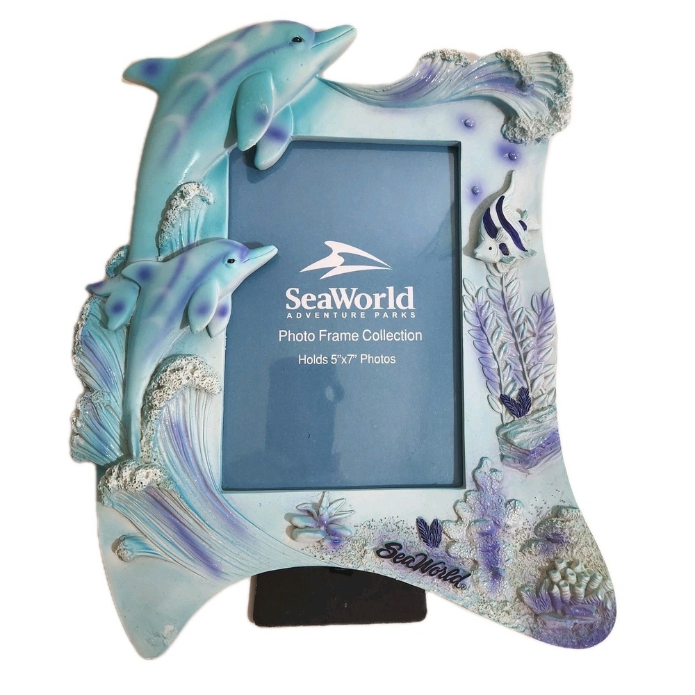 Vintage SeaWorld Adventure Parks Dolphin Photo Frame 5x7 Resin Ocean Collectible